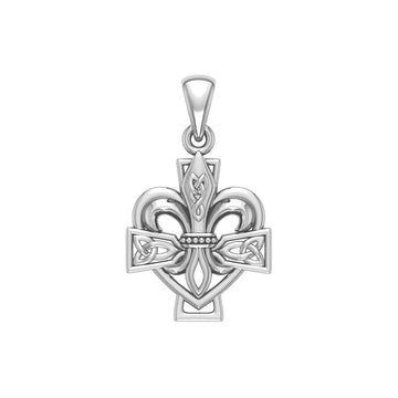 A powerful combination of Celtic elements ~ Sterling Silver Jewelry Pendant in Fleur-de-Lis and Celtic Cross TPD6068 - Jewelry